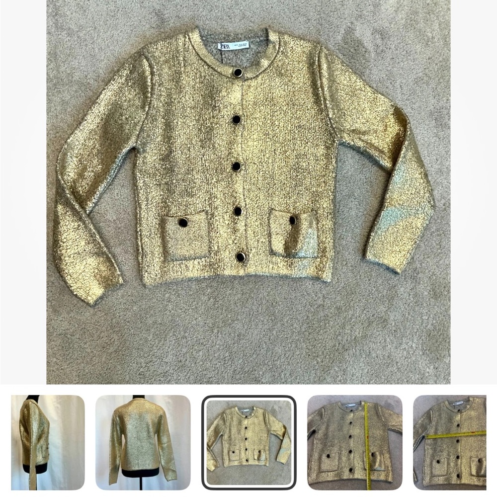 Zara Gold foil Button-Up sweater - Picture 5 of 9